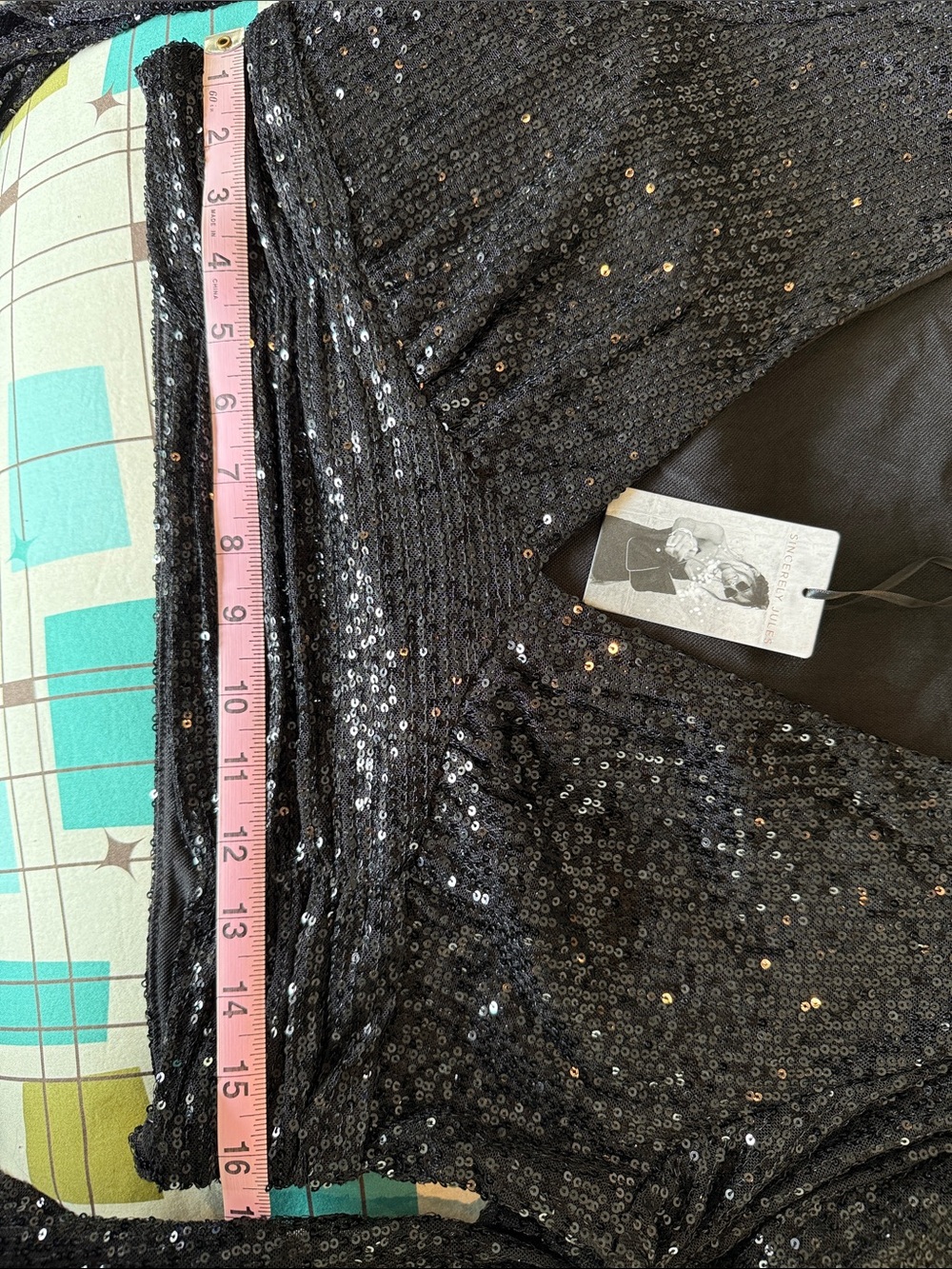 NWT Black Sequin Long Sleeve V-Neck Crop Top XL - Picture 8 of 8